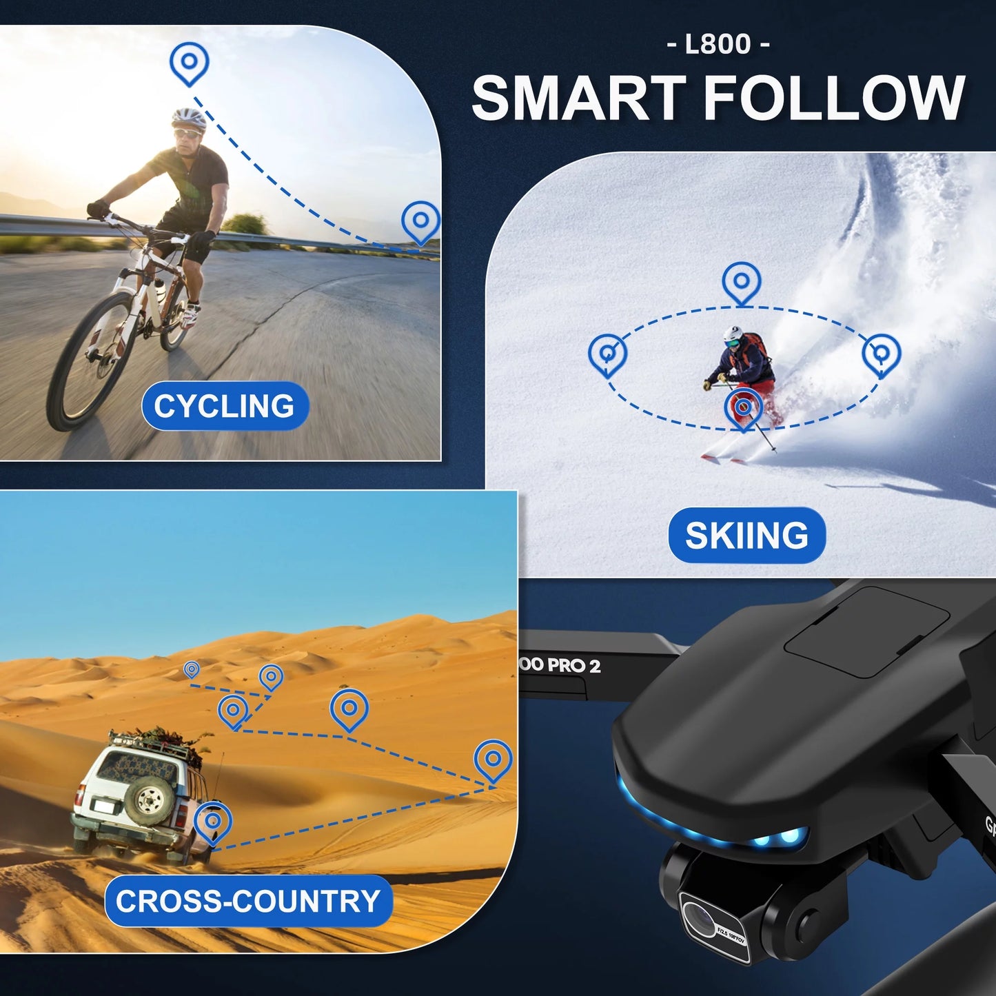 4K Camera Drone for Adults with 5G Wi-Fi FPV Live Transmission and 50-Minute Flight Time in Black